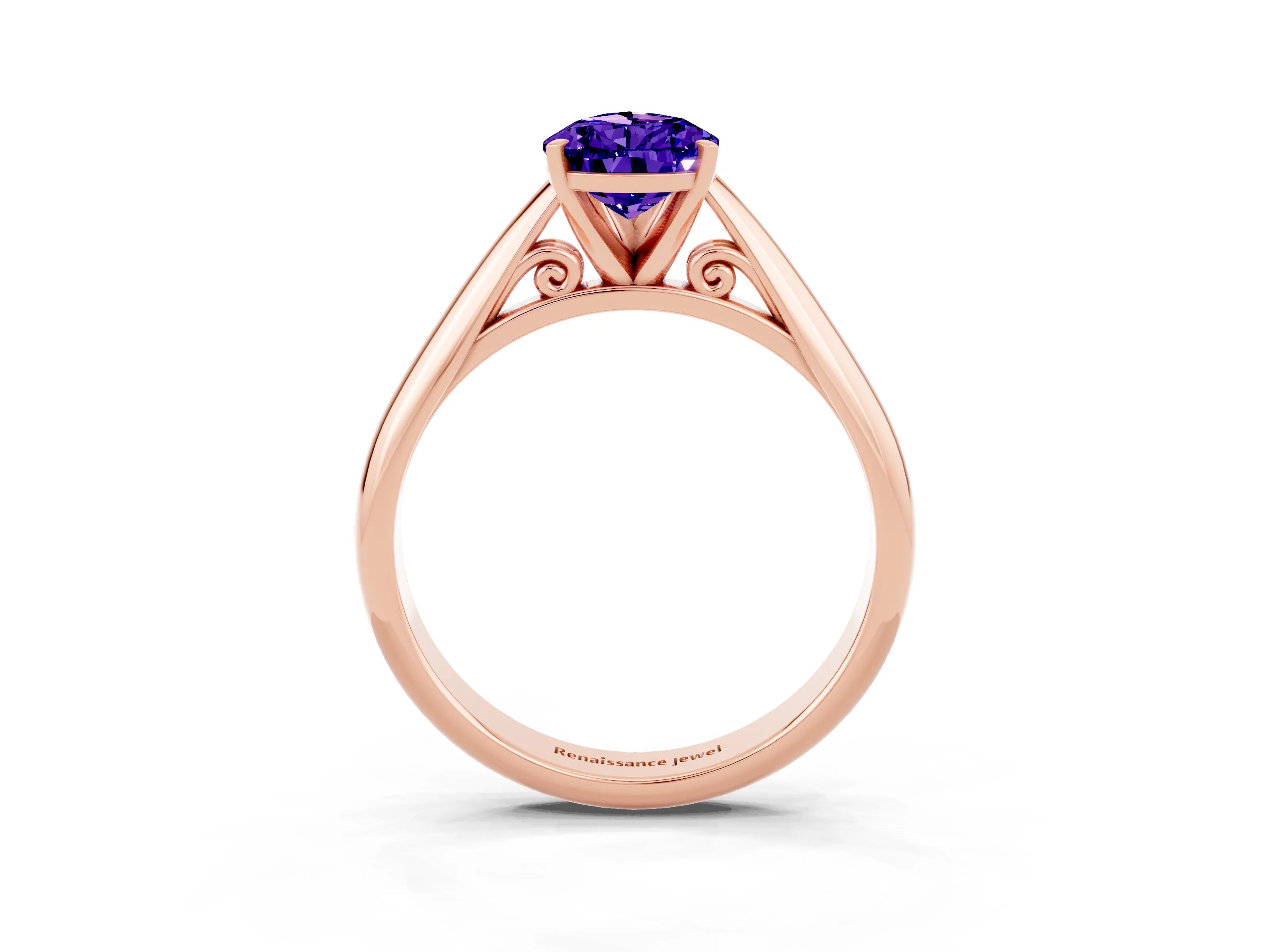 Rose gold Pear Cut Tanzanite Solitaire Engagement Ring with Cathedral Setting and Four-Prong Mount_15