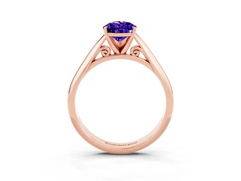Rose gold Pear Cut Tanzanite Solitaire Engagement Ring with Cathedral Setting and Four-Prong Mount_15
