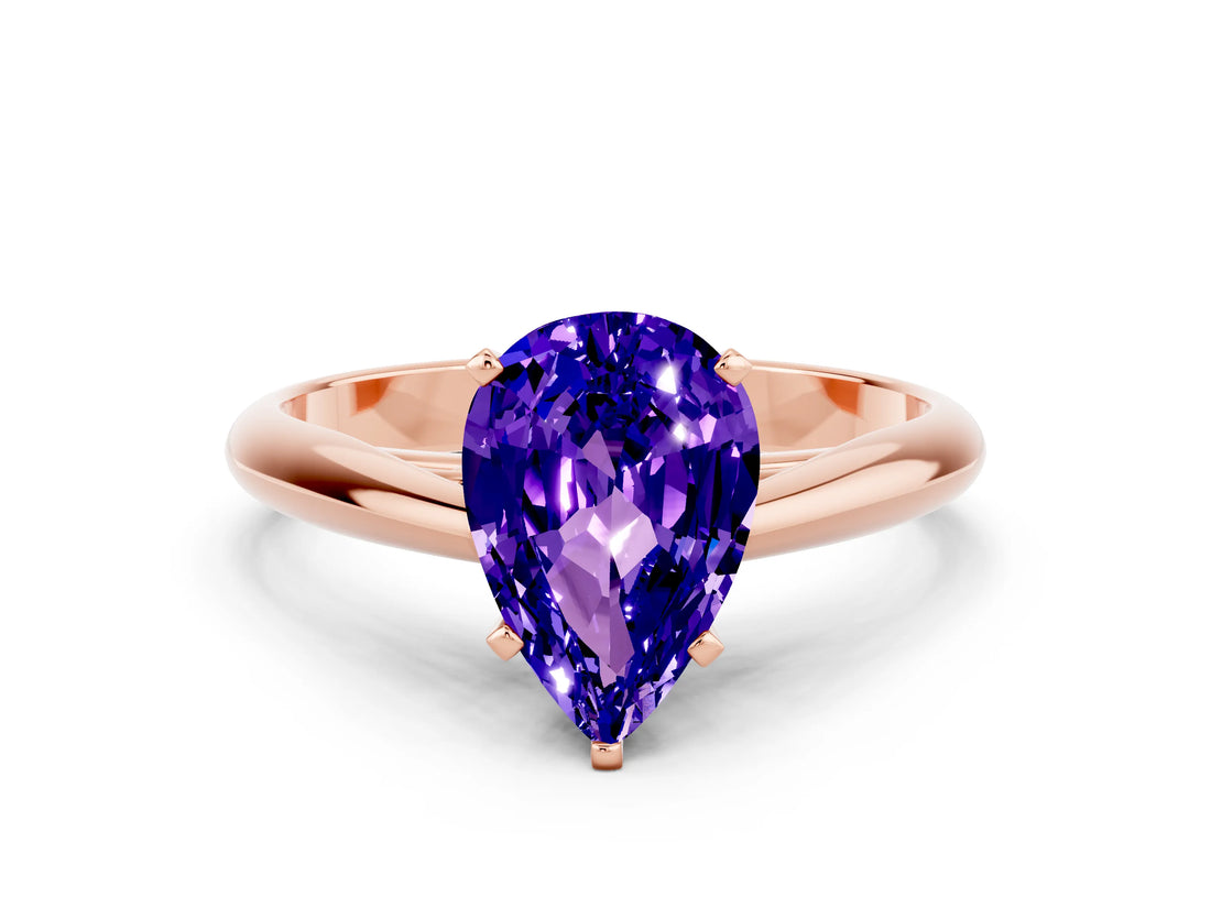 Rose gold Pear Cut Tanzanite Solitaire Engagement Ring with Cathedral Setting and Four-Prong Mount_18