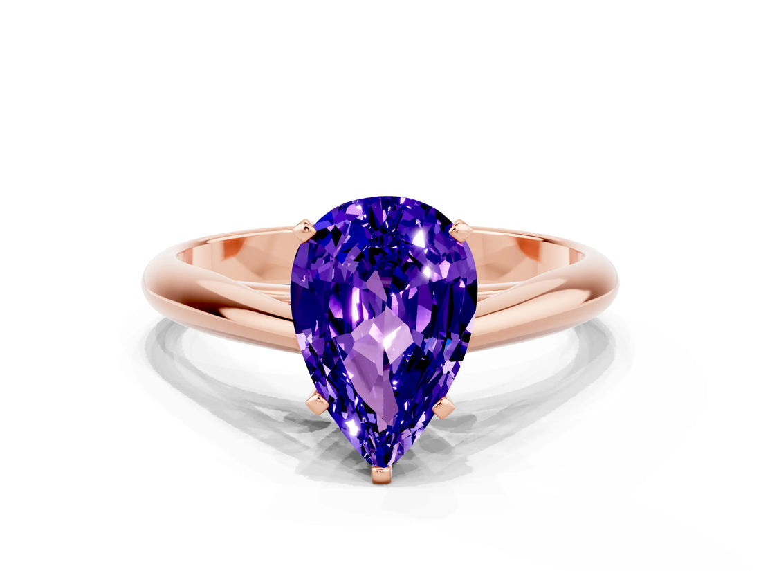 Rose gold Pear Cut Tanzanite Solitaire Engagement Ring with Cathedral Setting and Four-Prong Mount_78