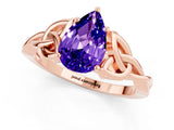 Rose gold Pear Cut Tanzanite Solitaire Engagement Ring with Celtic Knot Band and Four-Prong Setting_1