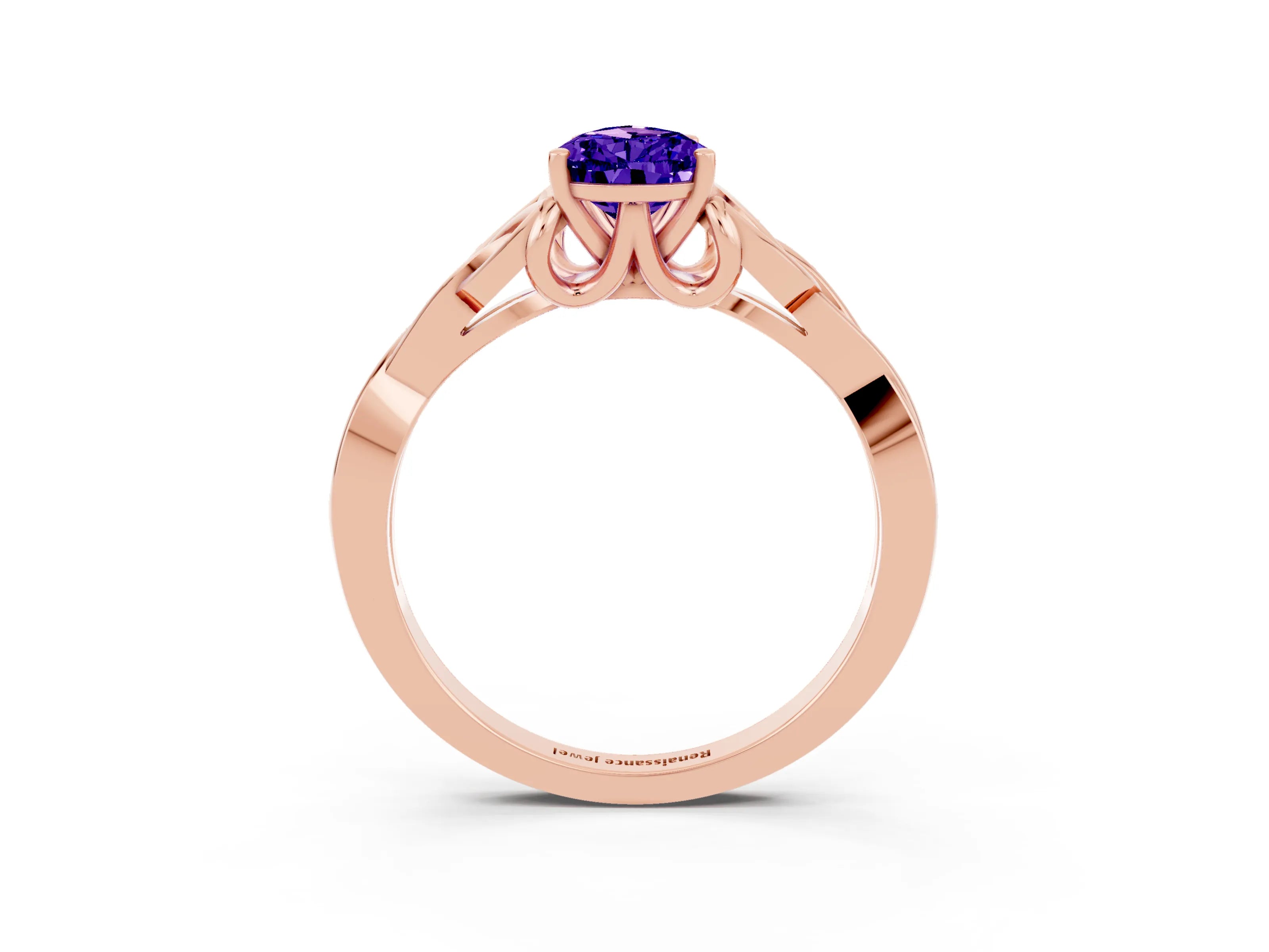 Rose gold Pear Cut Tanzanite Solitaire Engagement Ring with Celtic Knot Band and Four-Prong Setting_3
