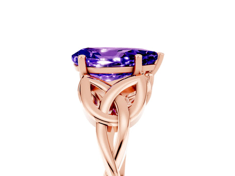Rose gold Pear Cut Tanzanite Solitaire Engagement Ring with Celtic Knot Band and Four-Prong Setting_5