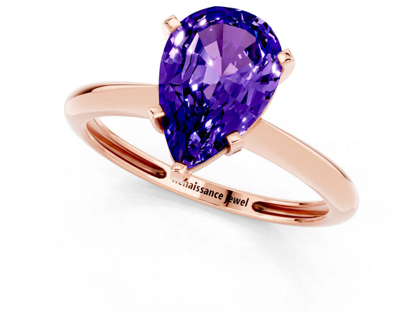 Rose gold Pear Cut Tanzanite Solitaire Engagement Ring with Classic Band and Four-Prong Setting