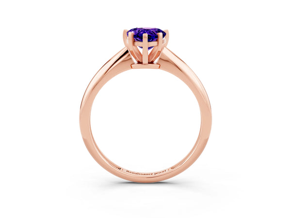 Rose gold Pear Cut Tanzanite Solitaire Engagement Ring with Classic Band and Four-Prong Setting