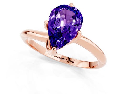 Rose gold Pear Cut Tanzanite Solitaire Engagement Ring with Four-Prong Setting and Classic Band_13