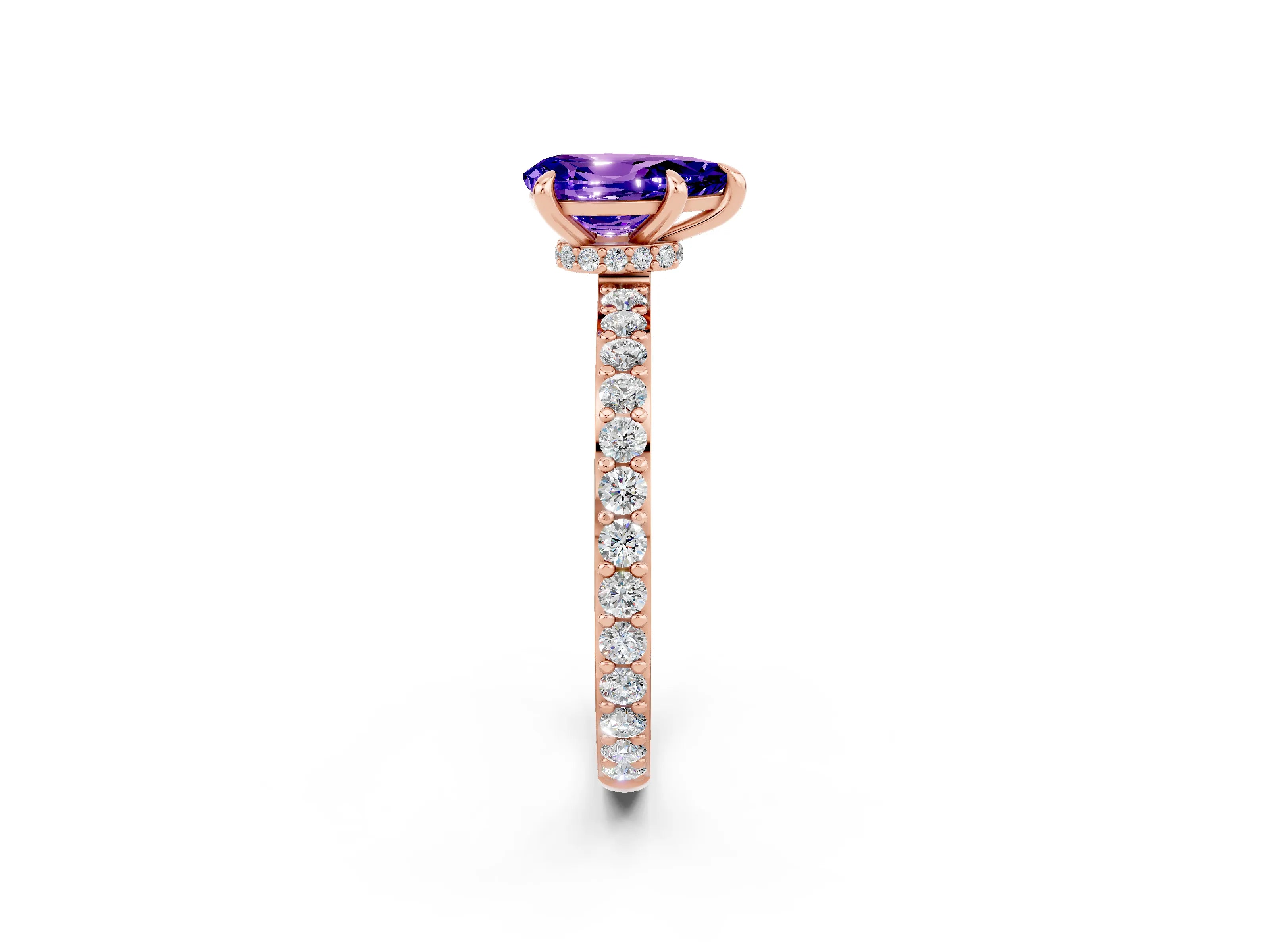 Rose gold Pear Cut Tanzanite Solitaire Engagement Ring with Pavé Band and Four-Prong Setting_2