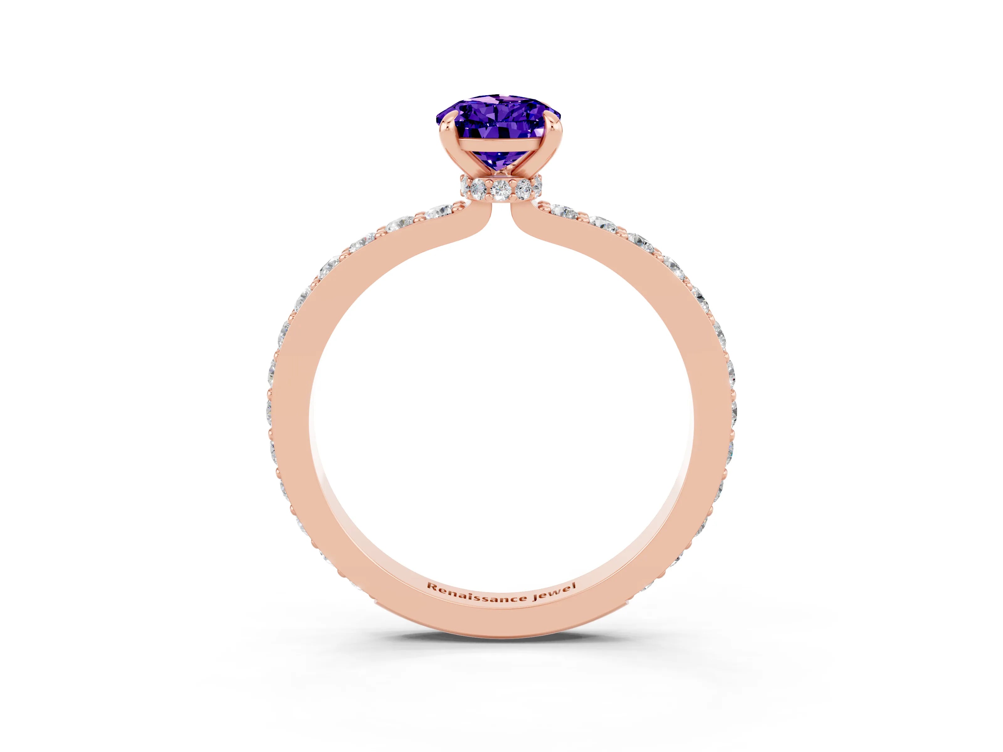 Rose gold Pear Cut Tanzanite Solitaire Engagement Ring with Pavé Band and Four-Prong Setting_3