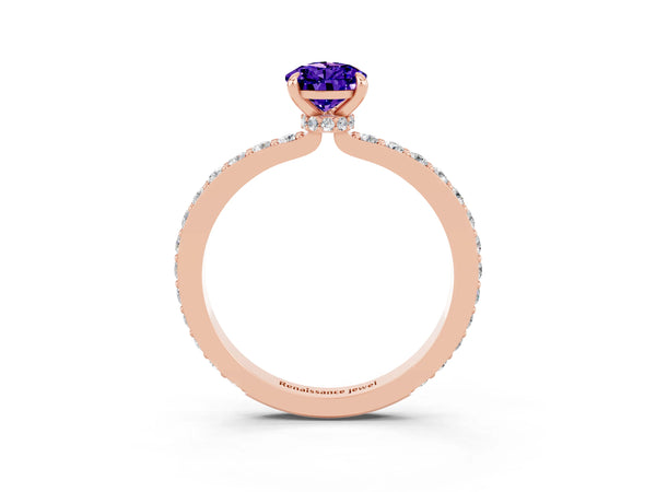 Rose gold Pear Cut Tanzanite Solitaire Engagement Ring with Pavé Band and Four-Prong Setting