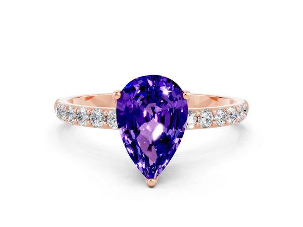 Rose gold Pear Cut Tanzanite Solitaire Engagement Ring with Round  Pavé Band and Prong Setting