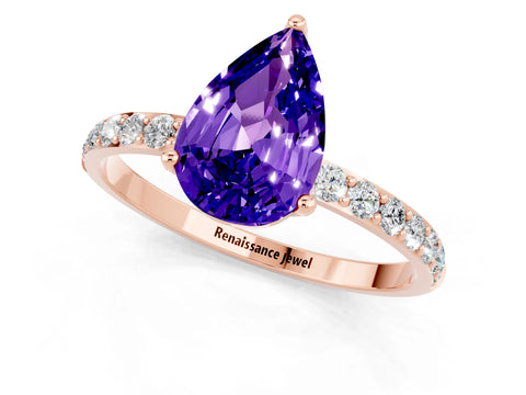 Rose gold Pear Cut Tanzanite Solitaire Engagement Ring with Pavé Band and Prong Setting_1