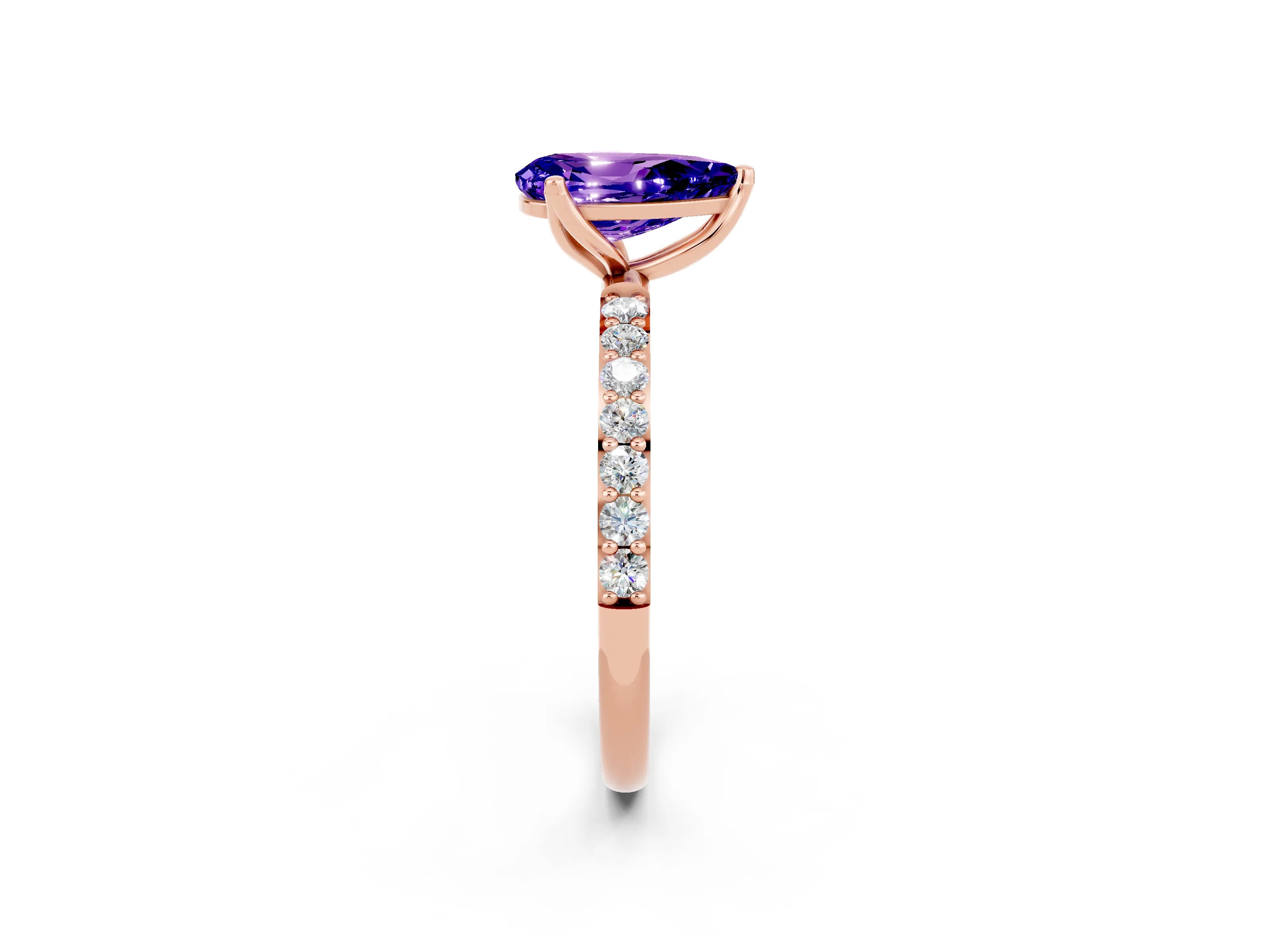 Rose gold Pear Cut Tanzanite Solitaire Engagement Ring with Pavé Band and Prong Setting_2