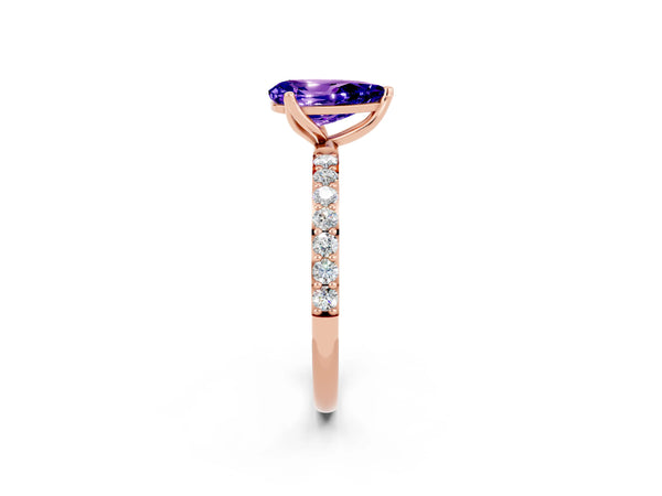 Rose gold Pear Cut Tanzanite Solitaire Engagement Ring with Round  Pavé Band and Prong Setting