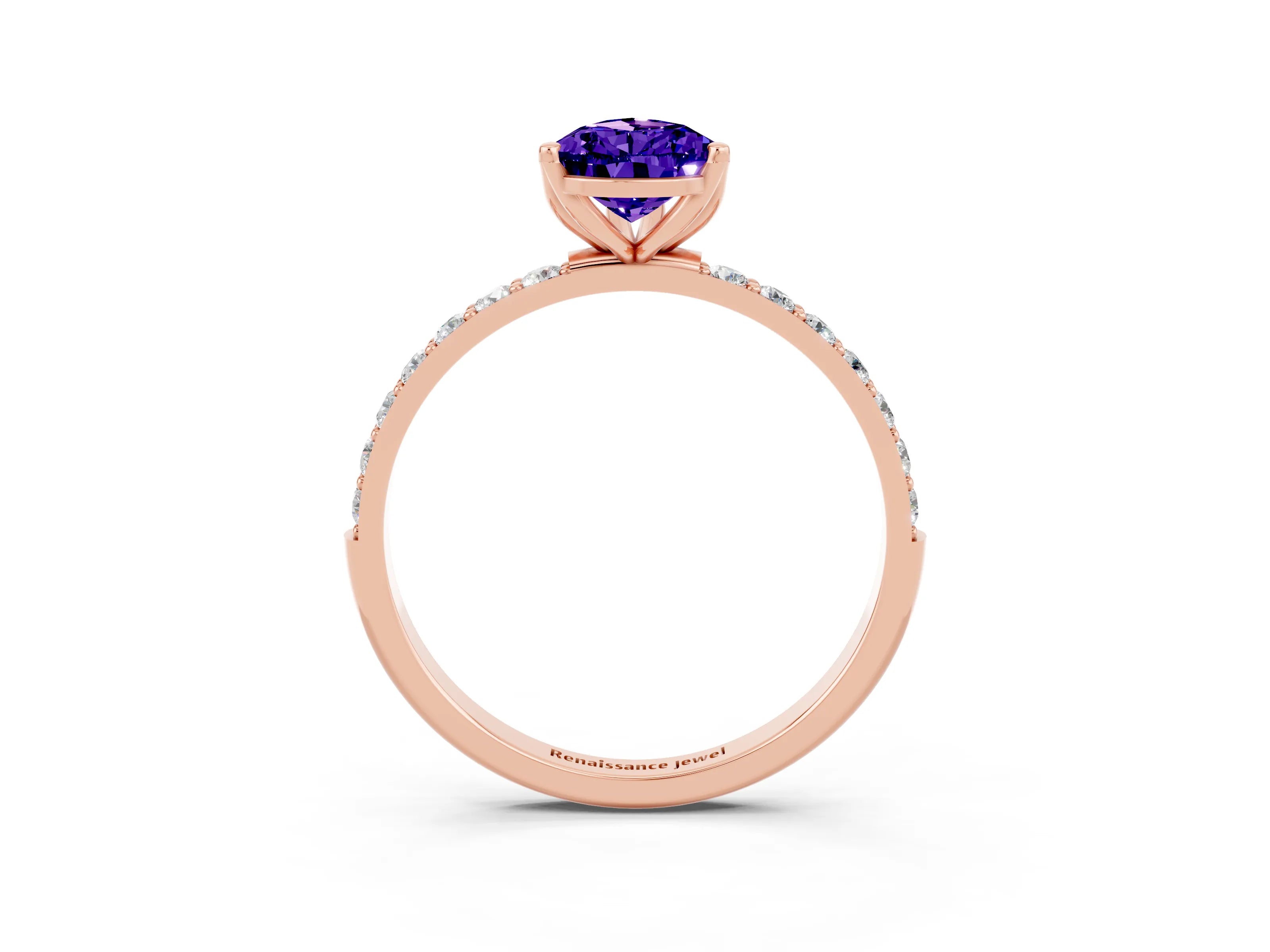 Rose gold Pear Cut Tanzanite Solitaire Engagement Ring with Pavé Band and Prong Setting_3