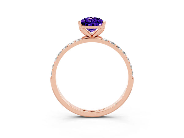 Rose gold Pear Cut Tanzanite Solitaire Engagement Ring with Round  Pavé Band and Prong Setting