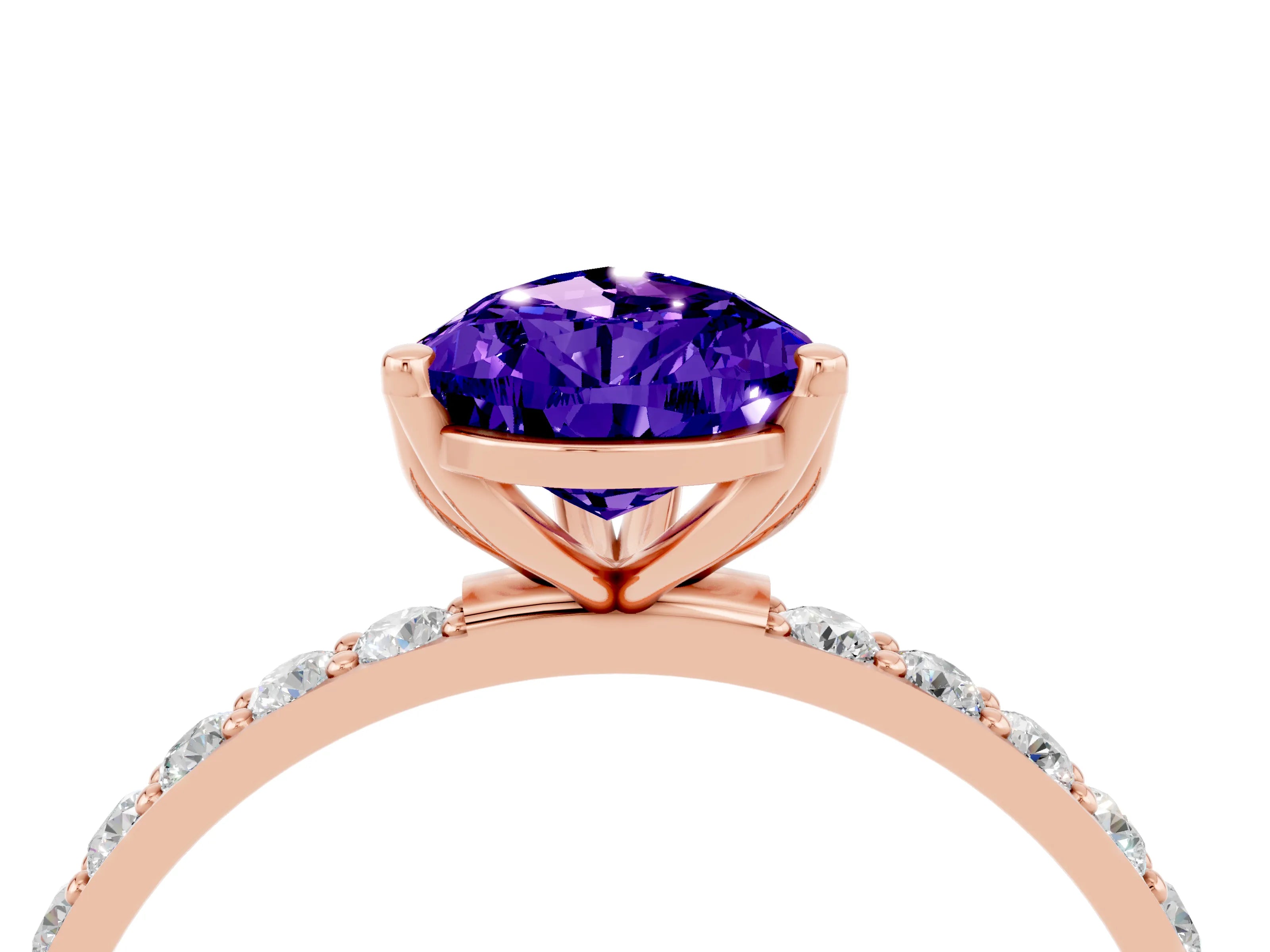 Rose gold Pear Cut Tanzanite Solitaire Engagement Ring with Pavé Band and Prong Setting_4