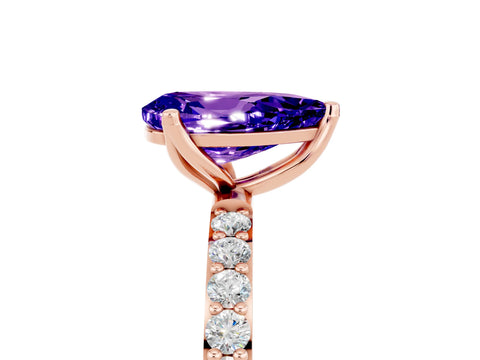 Rose gold Pear Cut Tanzanite Solitaire Engagement Ring with Pavé Band and Prong Setting_5