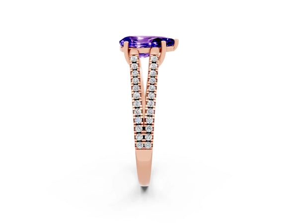 Rose gold Pear Cut Tanzanite Solitaire Engagement Ring with Split Shank Pavé Band