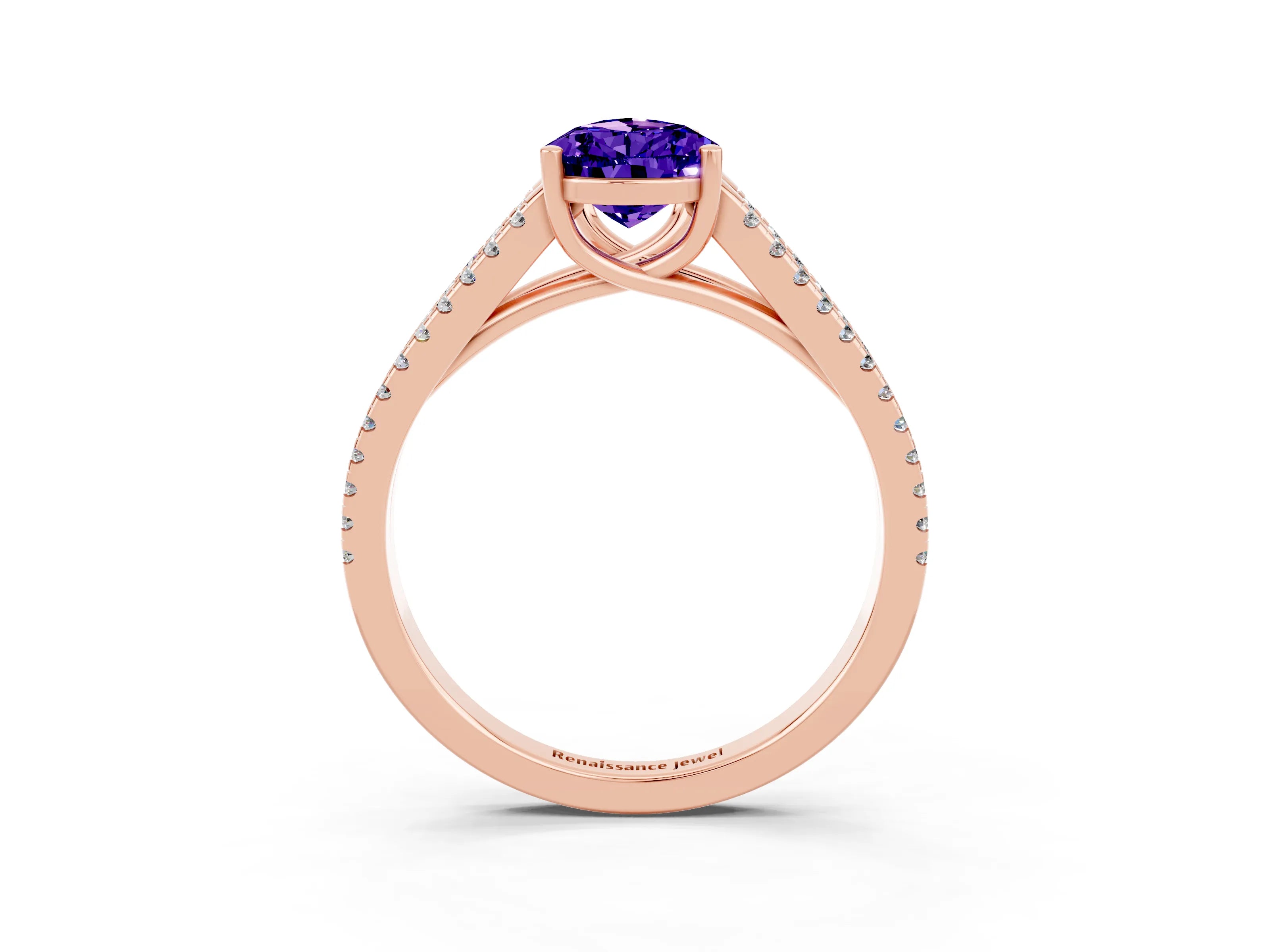 Rose gold Pear Cut Tanzanite Solitaire Engagement Ring with Split Shank Pavé Band_3