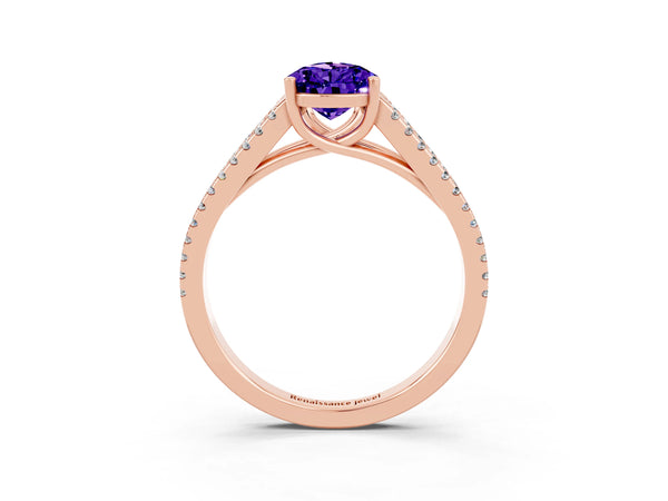 Rose gold Pear Cut Tanzanite Solitaire Engagement Ring with Split Shank Pavé Band