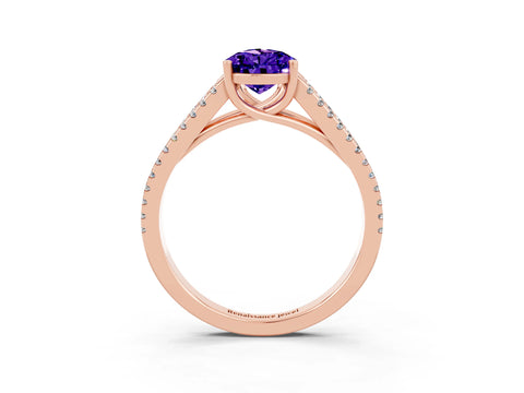 Rose gold Pear Cut Tanzanite Solitaire Engagement Ring with Split Shank Pavé Band_3