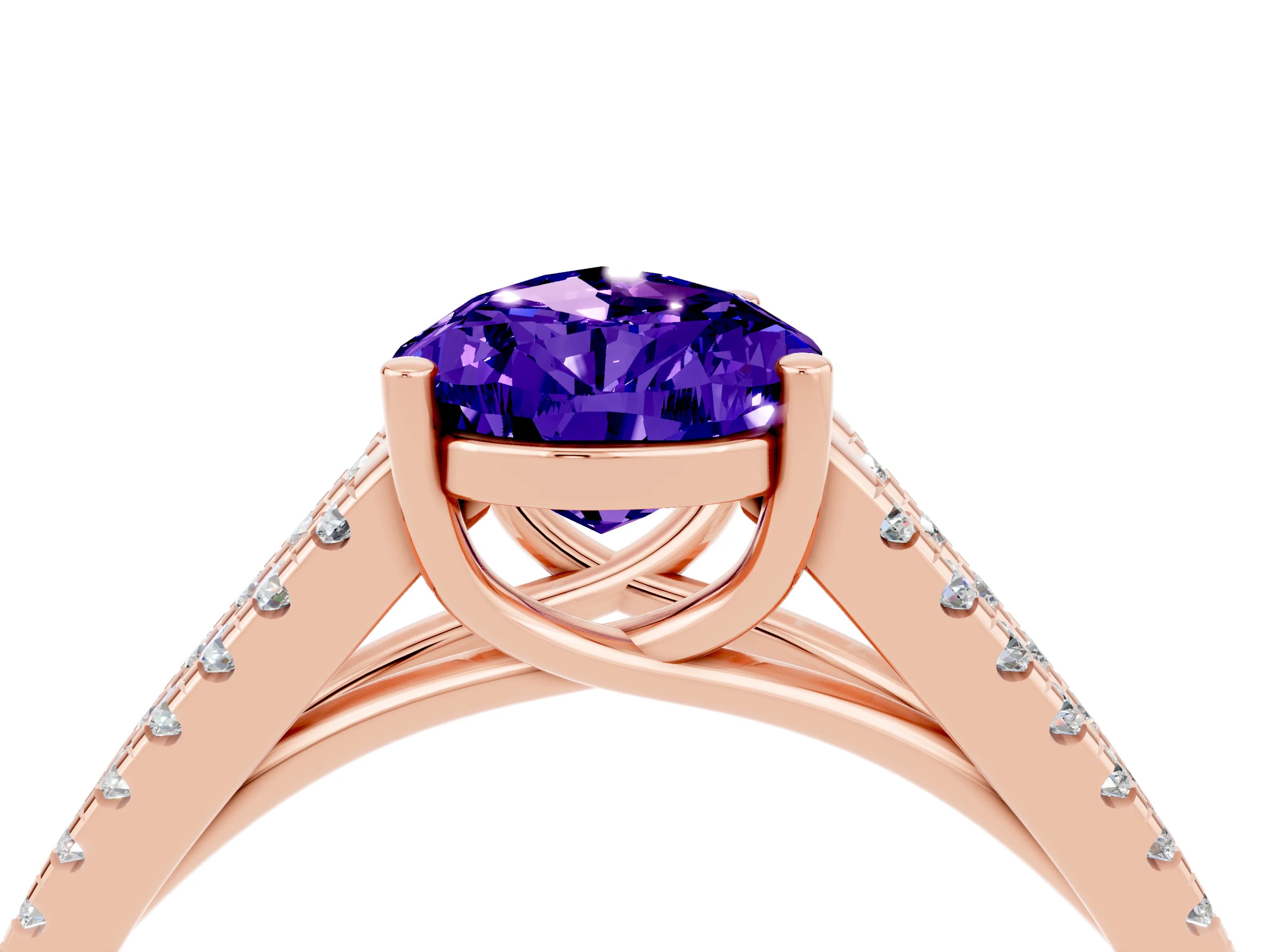 Rose gold Pear Cut Tanzanite Solitaire Engagement Ring with Split Shank Pavé Band_4