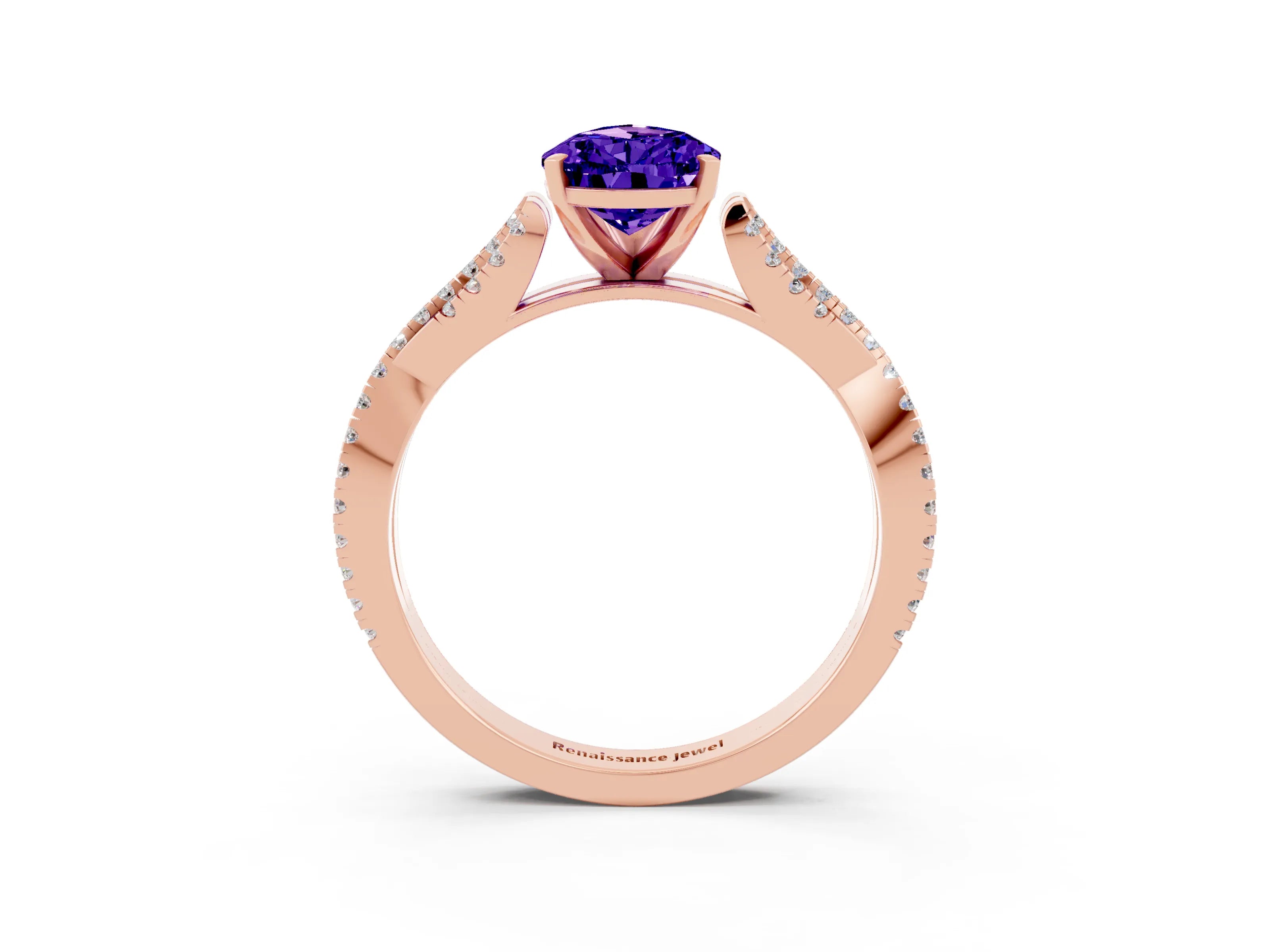 Rose gold Pear Cut Tanzanite Solitaire Engagement Ring with Twisted Pavé Band and Four-Prong Setting_3