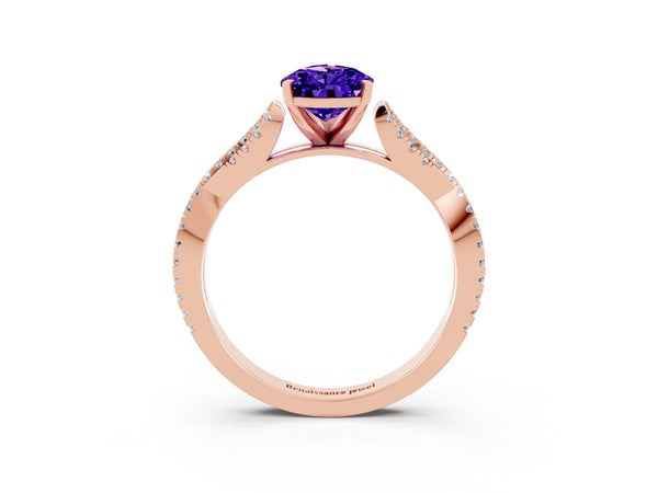 Rose gold Pear Cut Tanzanite Solitaire Engagement Ring with Twisted Pavé Band and Four-Prong Setting