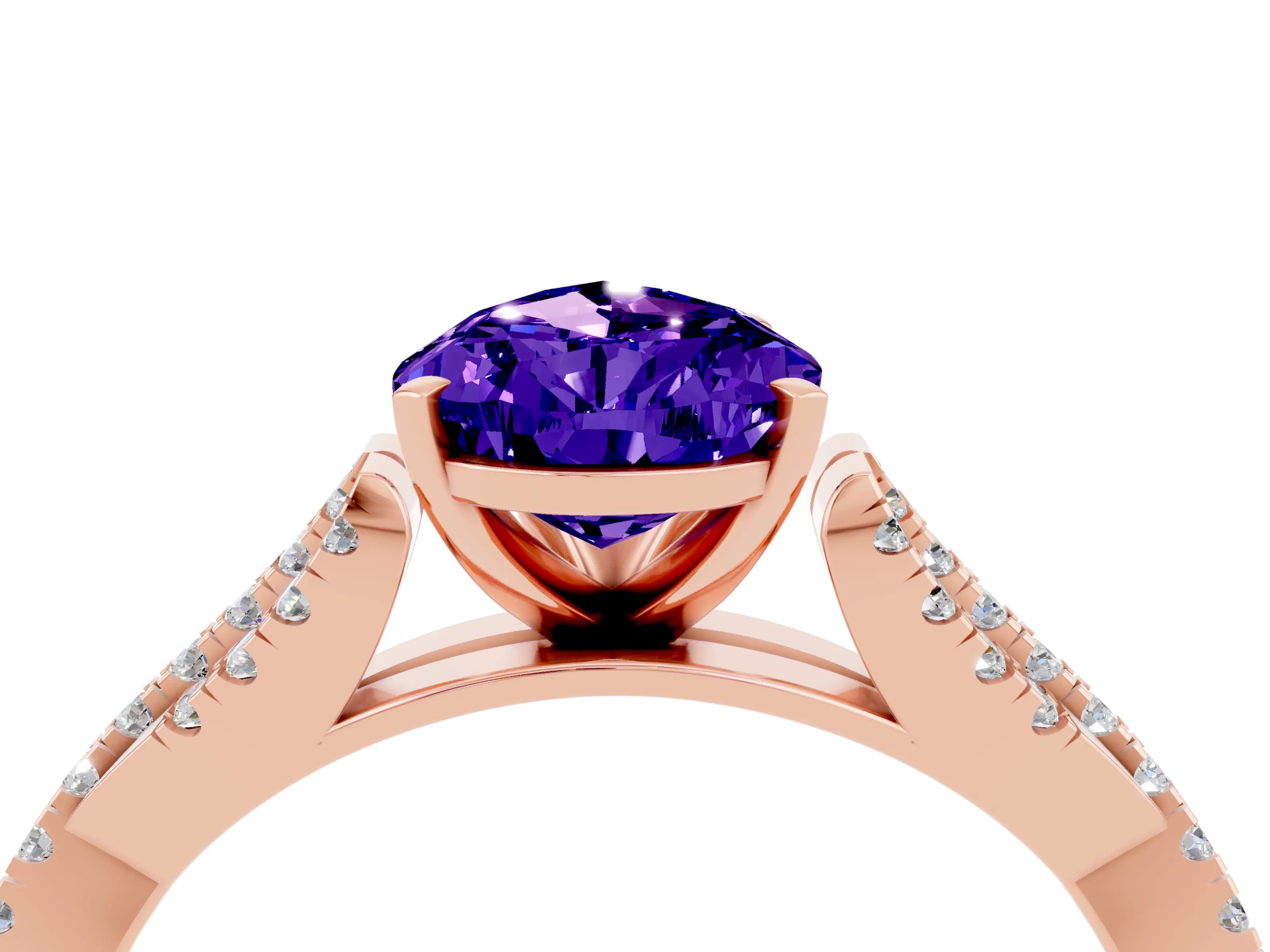 Rose gold Pear Cut Tanzanite Solitaire Engagement Ring with Twisted Pavé Band and Four-Prong Setting_4