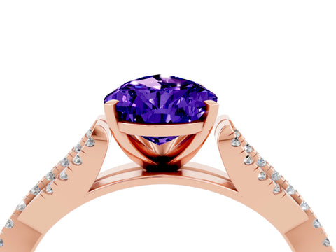 Rose gold Pear Cut Tanzanite Solitaire Engagement Ring with Twisted Pavé Band and Four-Prong Setting_4