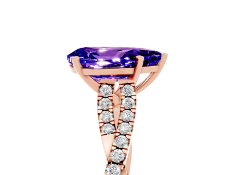 Rose gold Pear Cut Tanzanite Solitaire Engagement Ring with Twisted Pavé Band and Four-Prong Setting_5