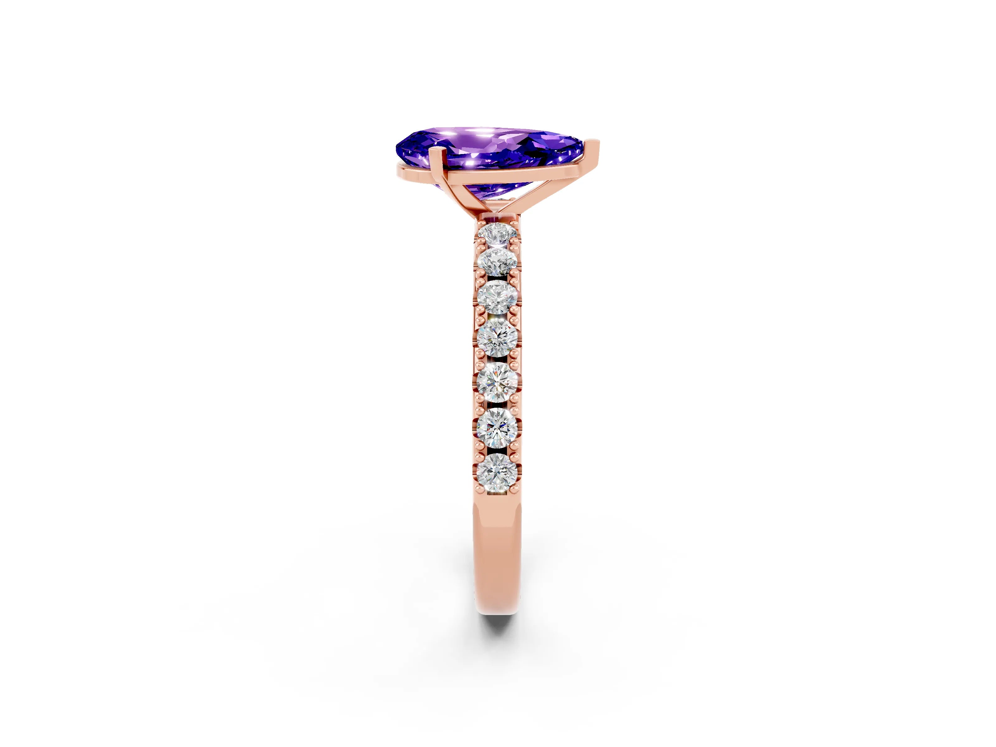 Rose gold Pear Cut Tanzanite Solitaire Pavé Band with Four-Prong Setting_2