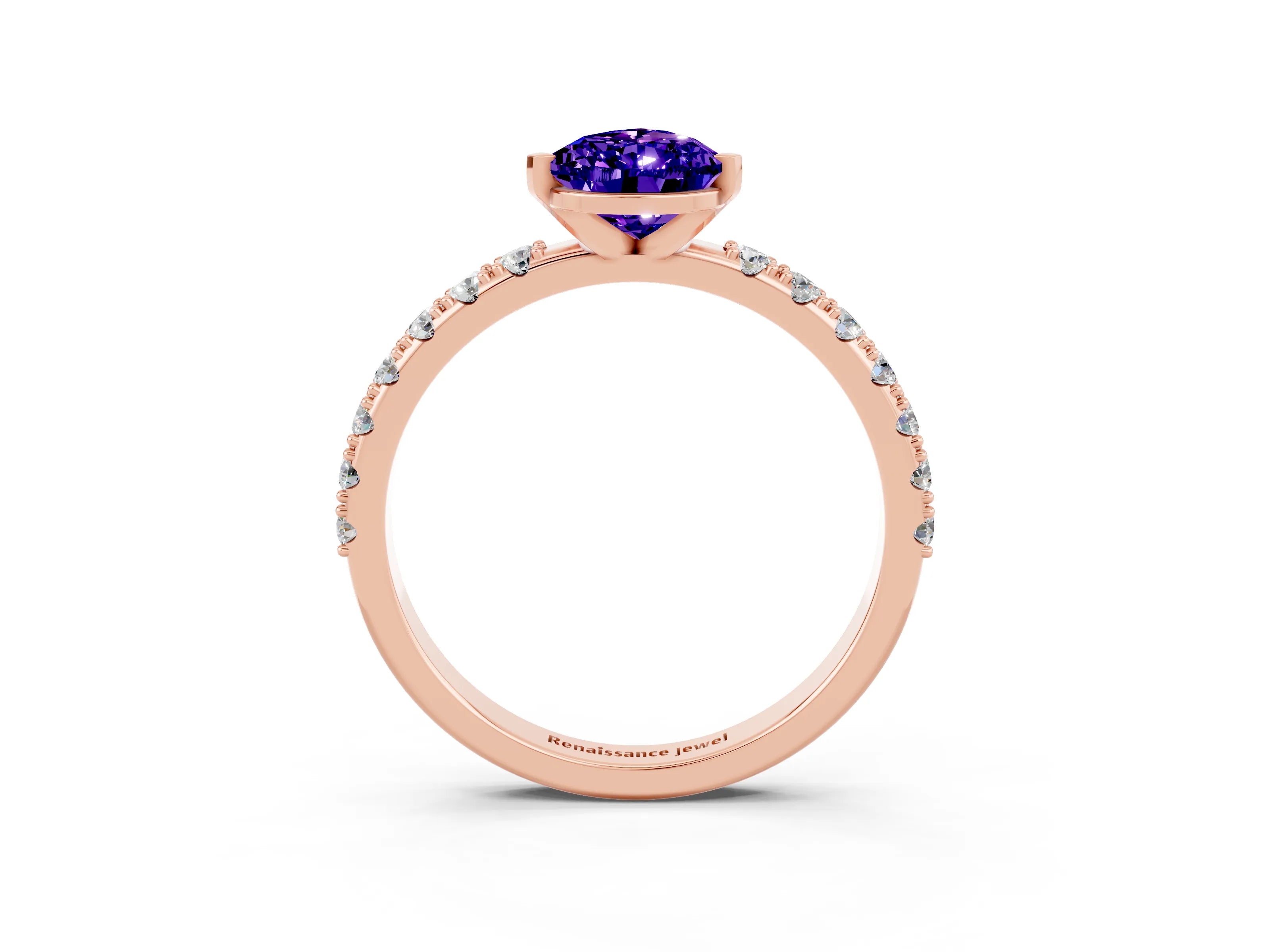 Rose gold Pear Cut Tanzanite Solitaire Pavé Band with Four-Prong Setting_3