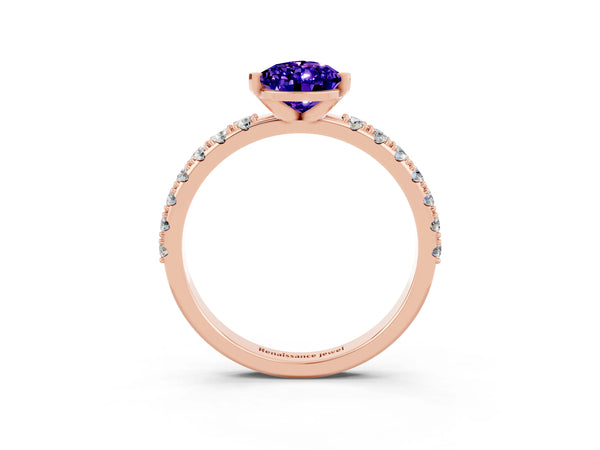 Rose gold Pear Cut Tanzanite Solitaire Pavé Band with Four-Prong Setting