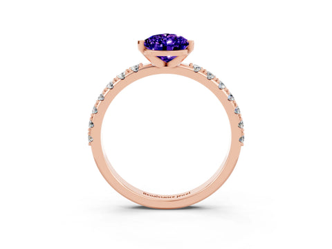 Rose gold Pear Cut Tanzanite Solitaire Pavé Band with Four-Prong Setting_3