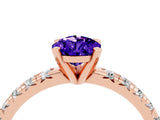 Rose gold Pear Cut Tanzanite Solitaire Pavé Engagement Ring with Round Band and Prong Setting_16