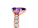 Rose gold Pear Cut Tanzanite Solitaire Pavé Engagement Ring with Round Band and Prong Setting_17