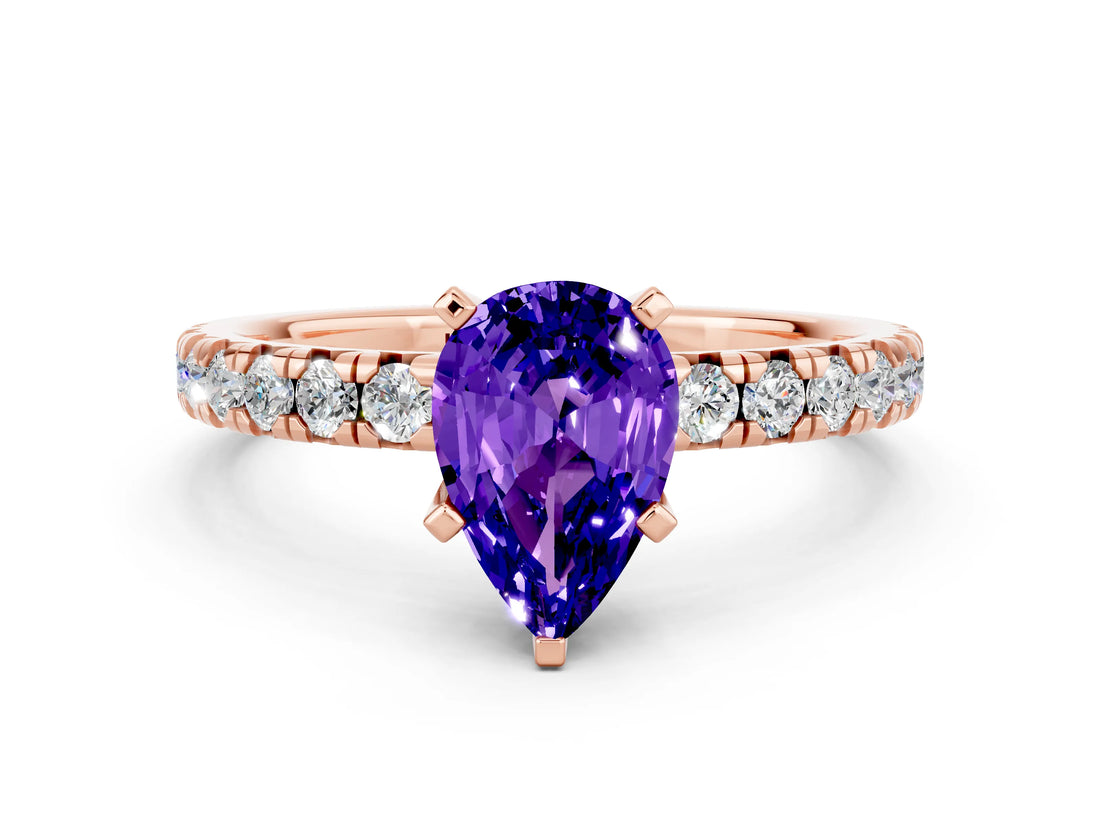 Rose gold Pear Cut Tanzanite Solitaire Pavé Engagement Ring with Round Band and Prong Setting_72