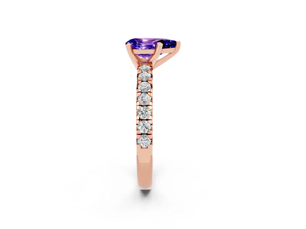 Rose gold Pear Cut Tanzanite Solitaire Pavé Engagement Ring with Round Band and Prong Setting