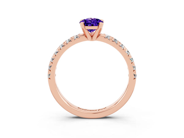 Rose gold Pear Cut Tanzanite Solitaire Pavé Engagement Ring with Round Band and Prong Setting