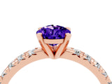 Rose gold Pear Cut Tanzanite Solitaire Pavé Engagement Ring with Round Band and Prong Setting_76