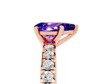 Rose gold Pear Cut Tanzanite Solitaire Pavé Engagement Ring with Round Band and Prong Setting_77
