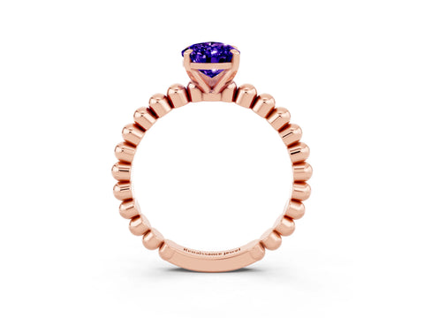 Rose gold Pear Cut Tanzanite Solitaire Ring with Beaded Band and Prong Setting_3