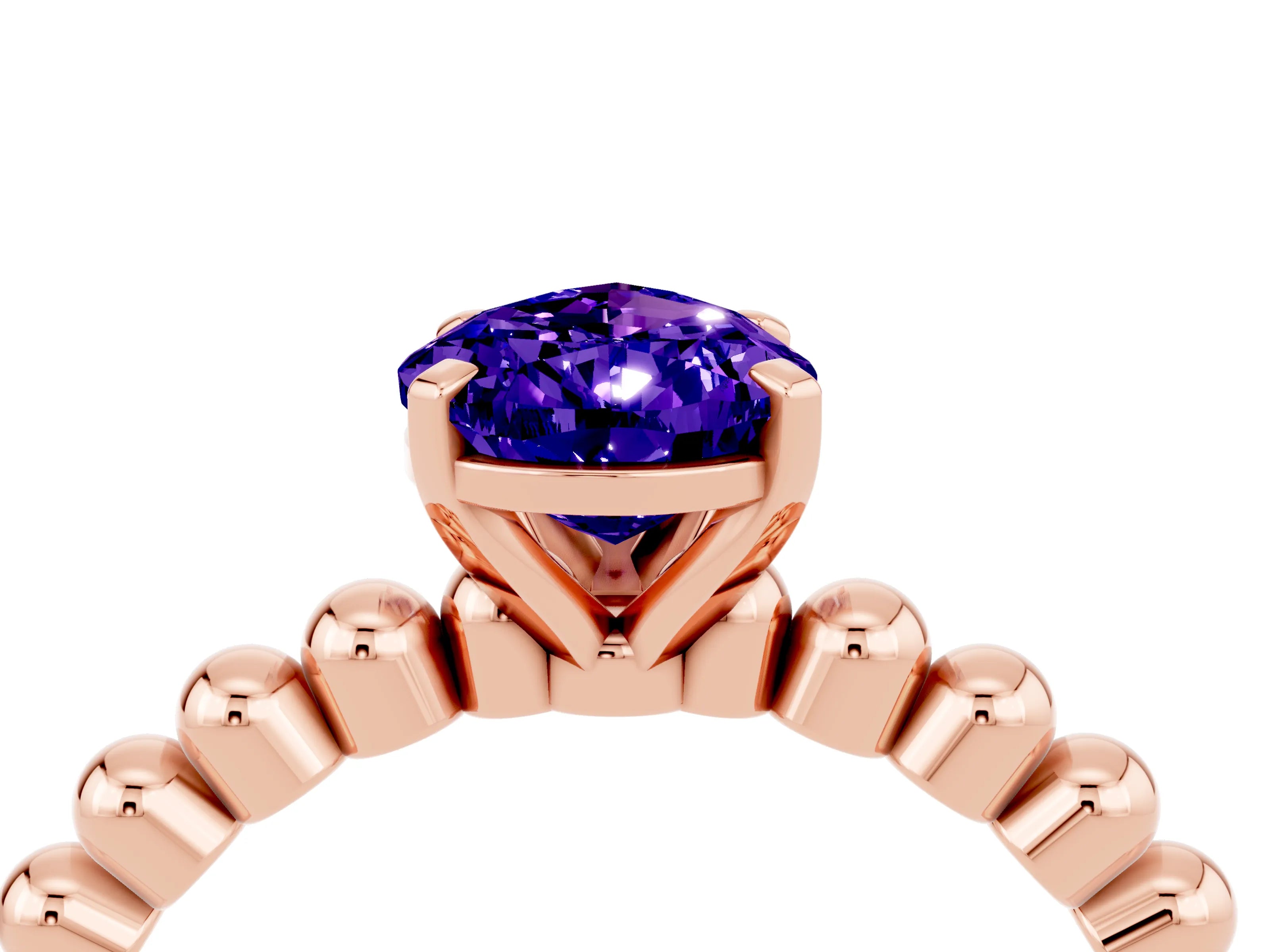 Rose gold Pear Cut Tanzanite Solitaire Ring with Beaded Band and Prong Setting_4