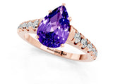 Rose gold Pear Cut Tanzanite Solitaire Ring with Cathedral Setting and Pavé Band_1