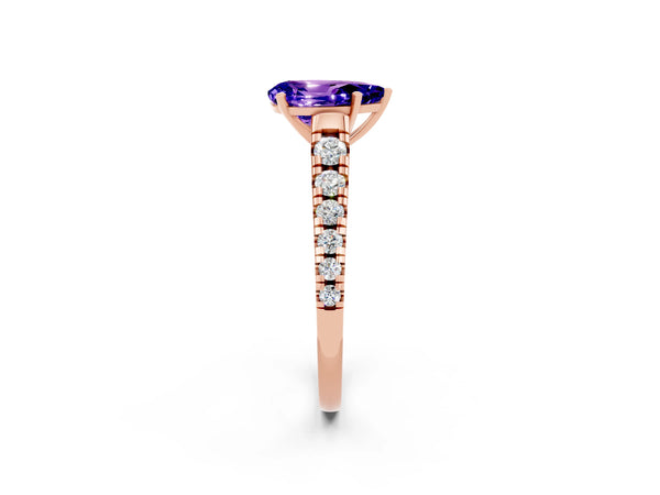 Rose gold Pear Cut Tanzanite Cathedral Solitaire Ring with Round  Pavé Band