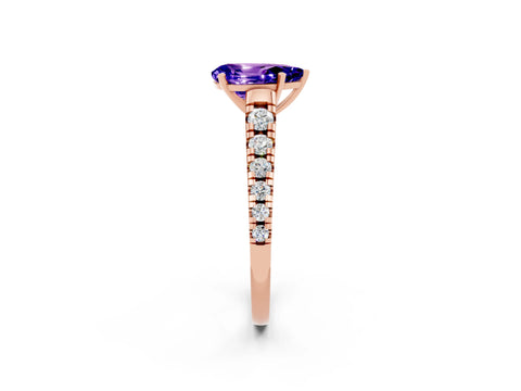Rose gold Pear Cut Tanzanite Solitaire Ring with Cathedral Setting and Pavé Band_2