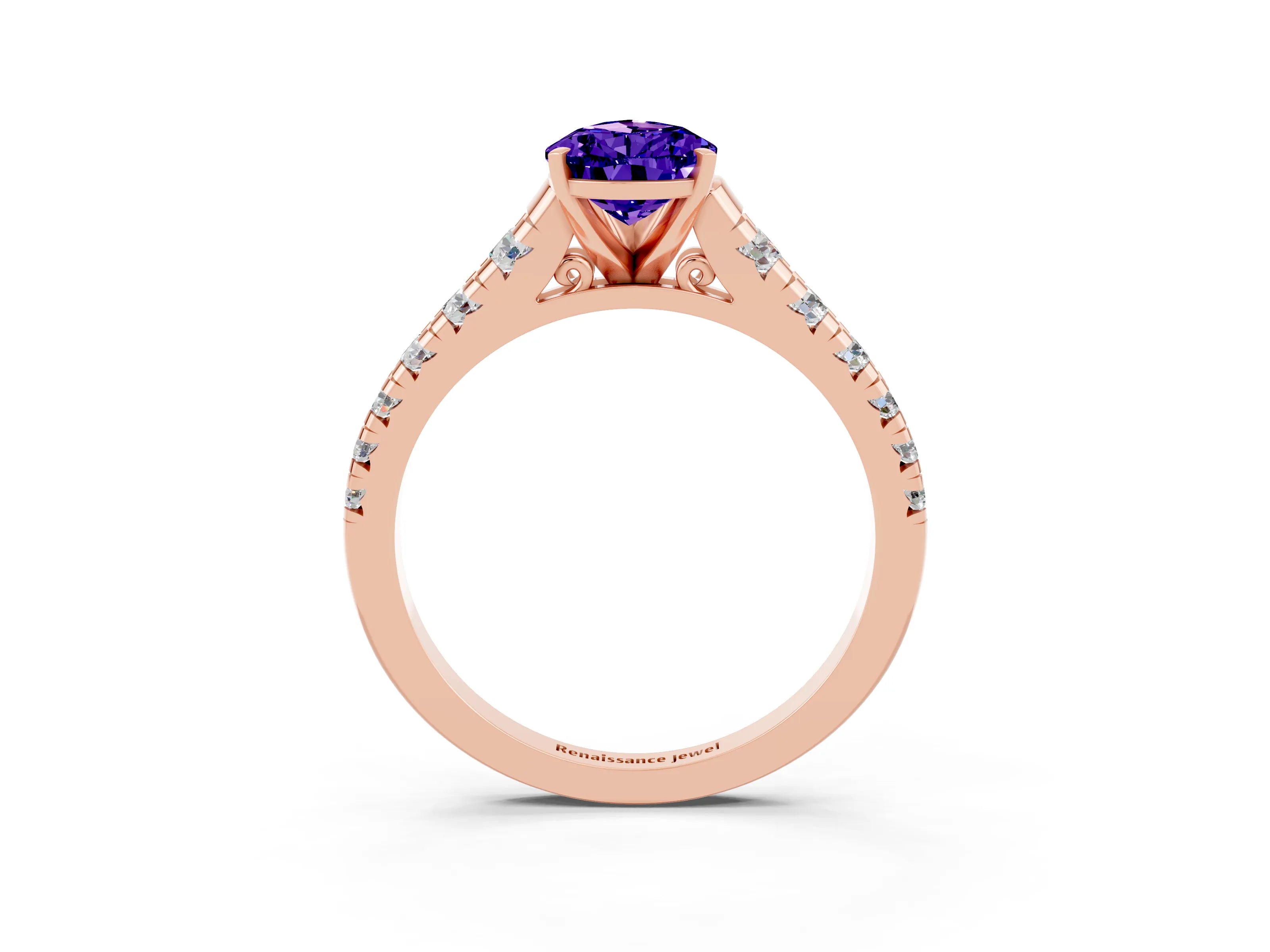 Rose gold Pear Cut Tanzanite Solitaire Ring with Cathedral Setting and Pavé Band_3