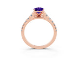 Rose gold Pear Cut Tanzanite Solitaire Ring with Cathedral Setting and Pavé Band_3