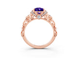 Rose gold Pear Cut Tanzanite Solitaire Ring with Filigree Band and Four-Prong Setting_27